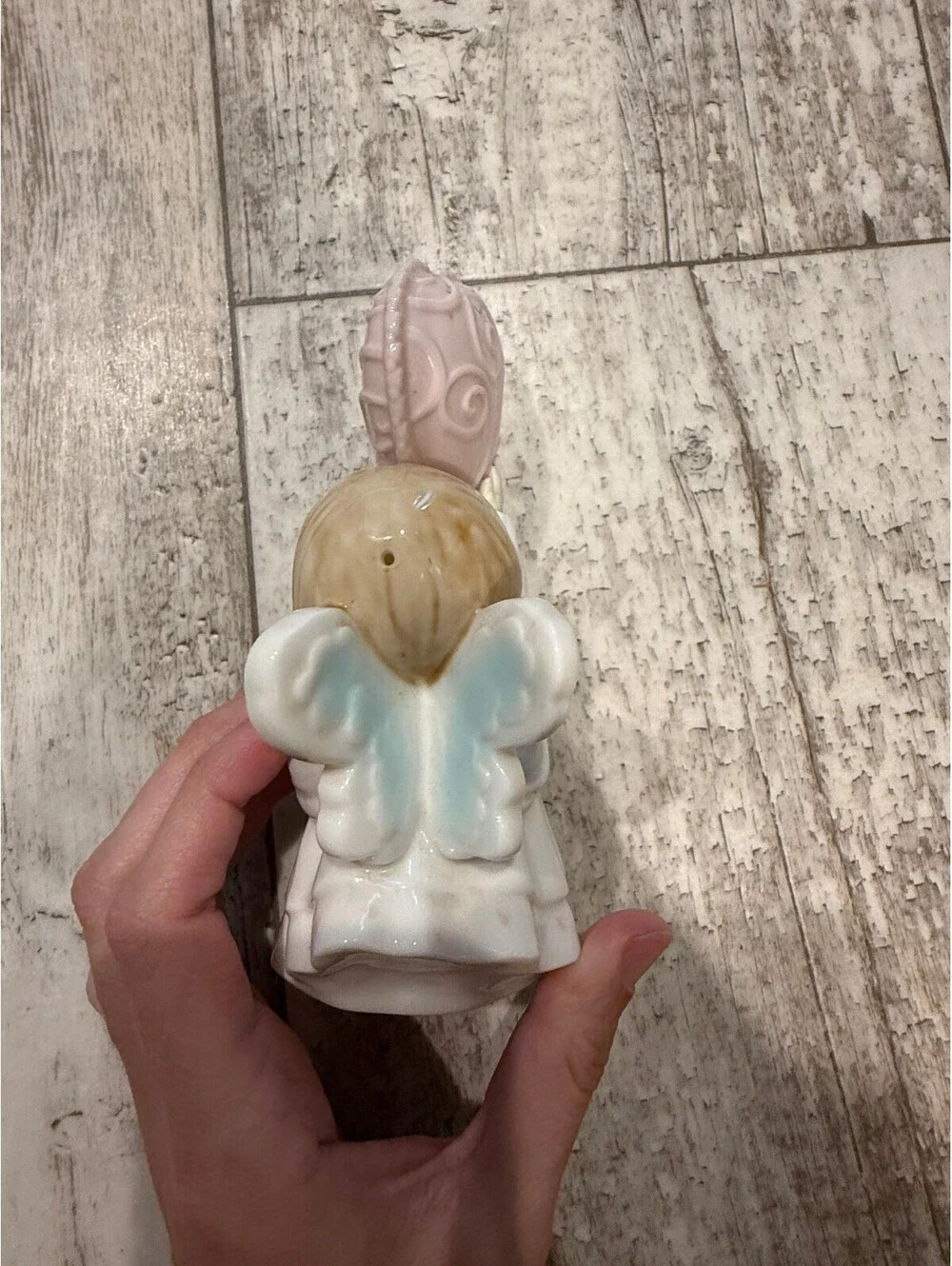 Ceramic Christmas Angel Cherub Holding Pink Heart Figurine